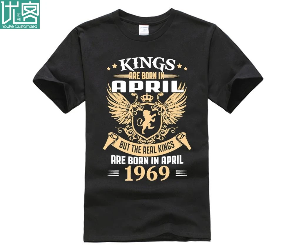 Красивая футболка с принтом Мужская круглым вырезом Kings Legends Born в апреля 1969 года