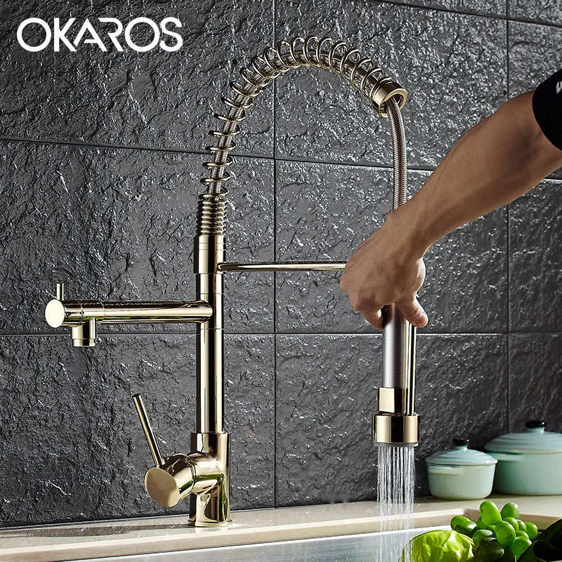 Смеситель для кухни с 2 изливами. Kitchen Faucet смеситель. Смеситель для кухни с гибким изливом Deko Kitchen Faucet 202, золотой. F6052 смеситель для кухни с выдвижным изливом/2 режима. Kitchen Faucet смеситель для кухни.