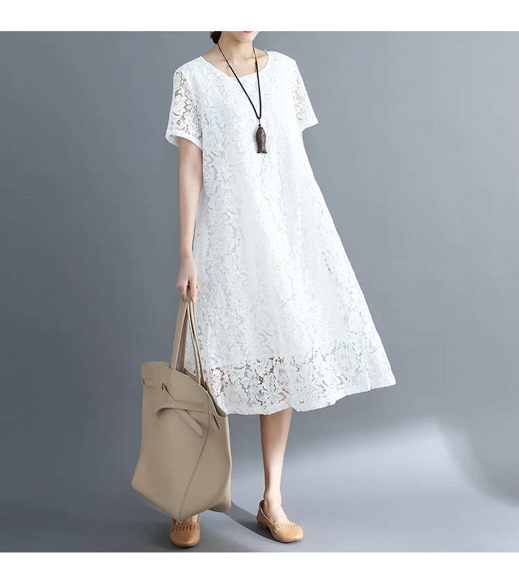White Black Lace Dress Plus Size Women Elegant Maxi Dress Short Sleeve 2019 High Quality Summer Dress Women Beach Lace Dress 4