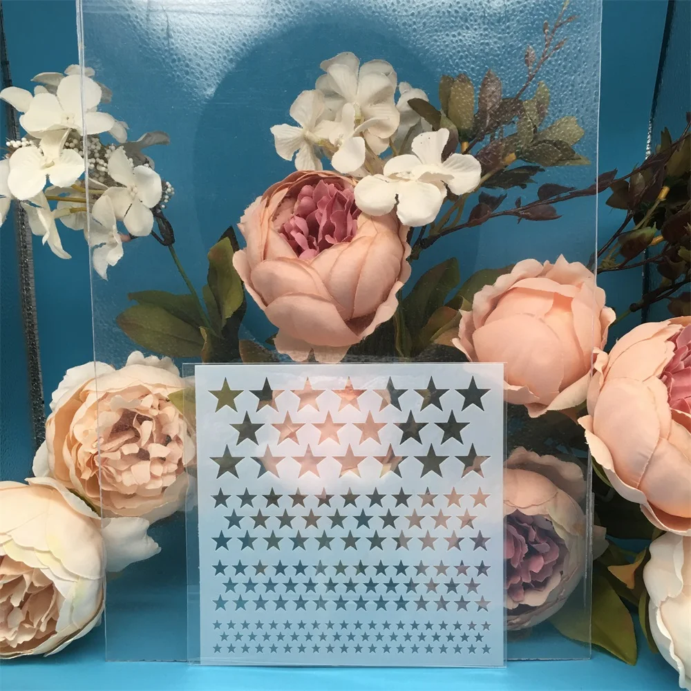 13cm 5 별 질감 DIY 레이어링 스텐실 벽화 스크랩북 색칠 엠보싱 앨범 장식 종이 카드 템플릿