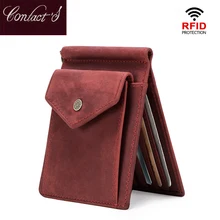 Женские кошельки с радиочастотной идентификацией, короткий зажим для денег, кошелек из нубука, коровья кожа, женский зажим, чехол для денег, винтажный органайзер для карт