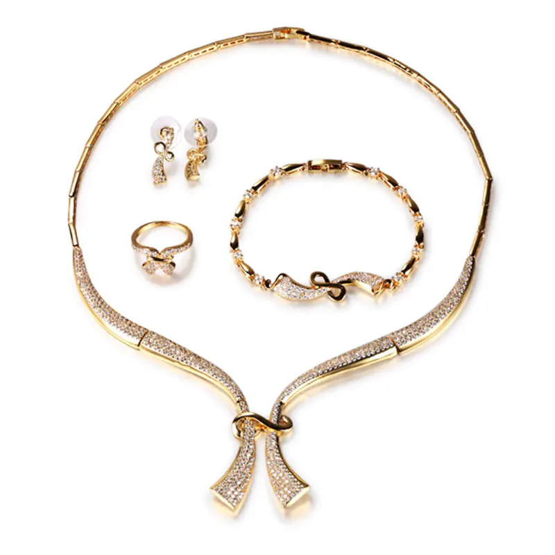 

FUYIJIA Jewellery Woman 18K Gold Four-piece Set Jewelry Sets Luxury Dubai Jewelry Sets Silver Necklace Set Bridal JewelrySets