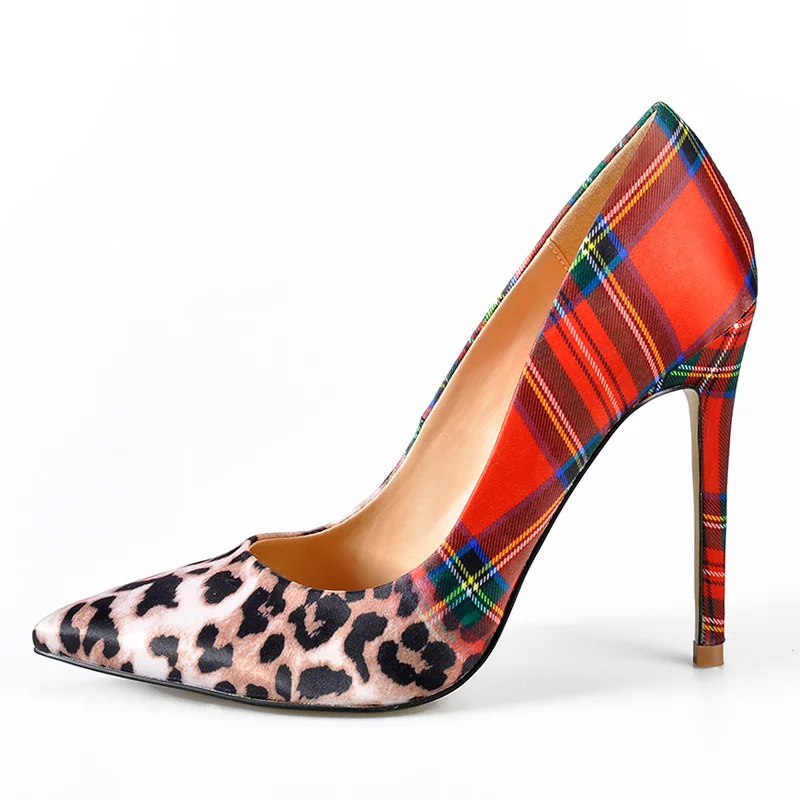 Femme Femmes Dame Et leopard Pointu Partie Sexy White Hauts red Pour De Orteil Paumes Léopard Talons Pompes Plaid Chaussures Stiletto Mariage Bureau Roses 0qwI6FxS4