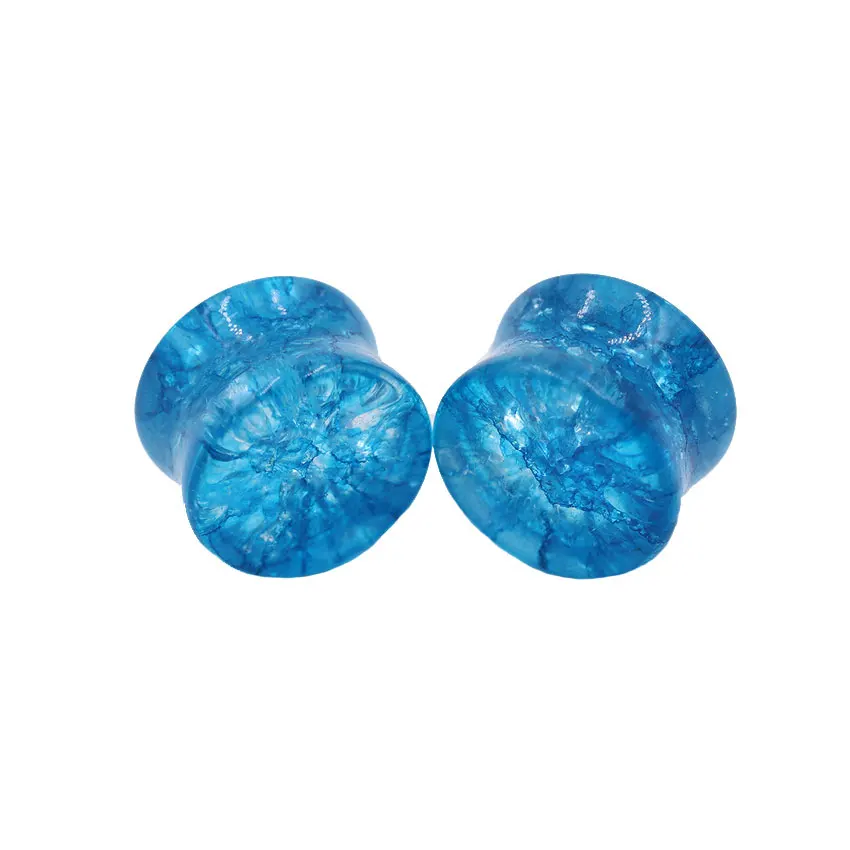 Blue Clear Glass Organic Stone Saddle Flared Flesh Tunnels Ear Expanders Piercing Ear Plugs