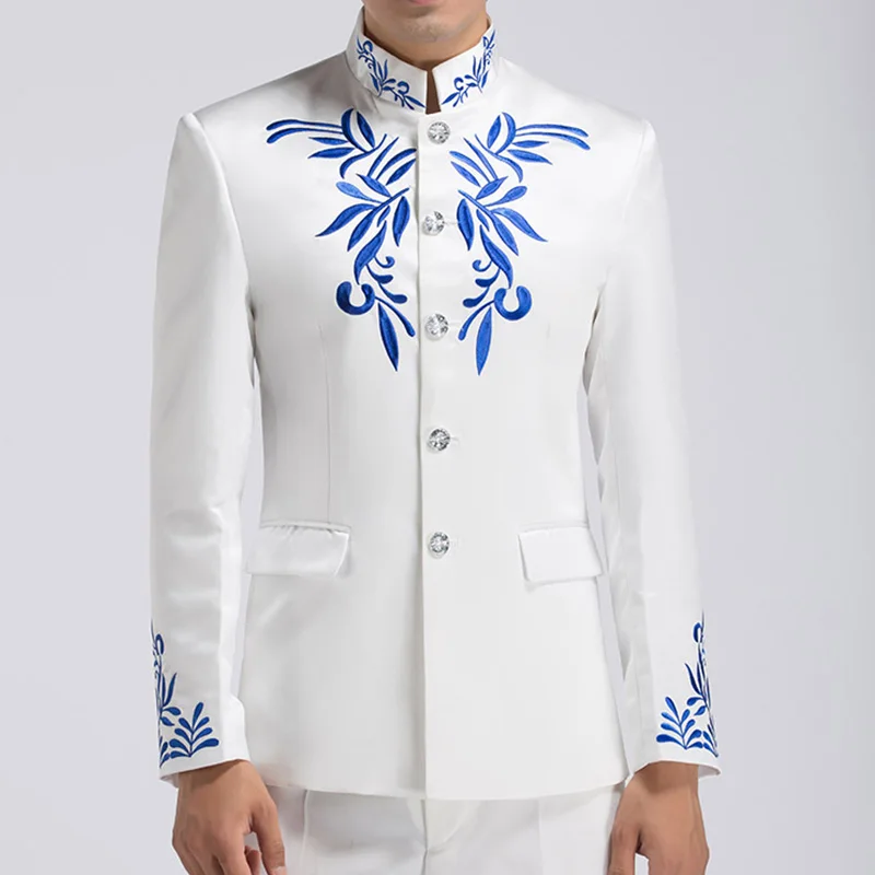 

2019 Chinese Style Embroidery Patterns Collar Suit Mens Stand Jacket Tang Tunic Jacket Men Wedding Jacket Coat
