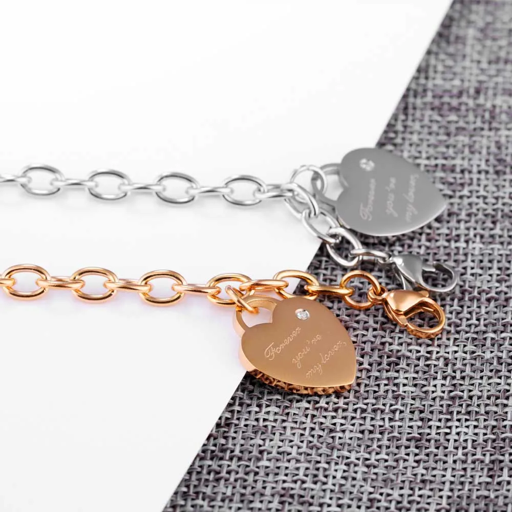 Lokaer трендовые титановые браслеты из нержавеющей стали в форме сердца, розовое золото, женские модели, браслеты с сердечками и цепочками B18195