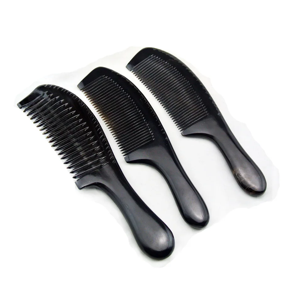 

1PC Fine Black Horn Comb Genuine Massage Comb Wide Tooth Long Handle Increase Shun Hair Comb G0411