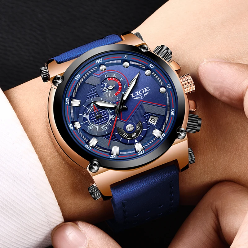 LIGE Watch Luxury Brand Men Analog Leather Sport Watches Men's Army Military Watch Male Date Quartz