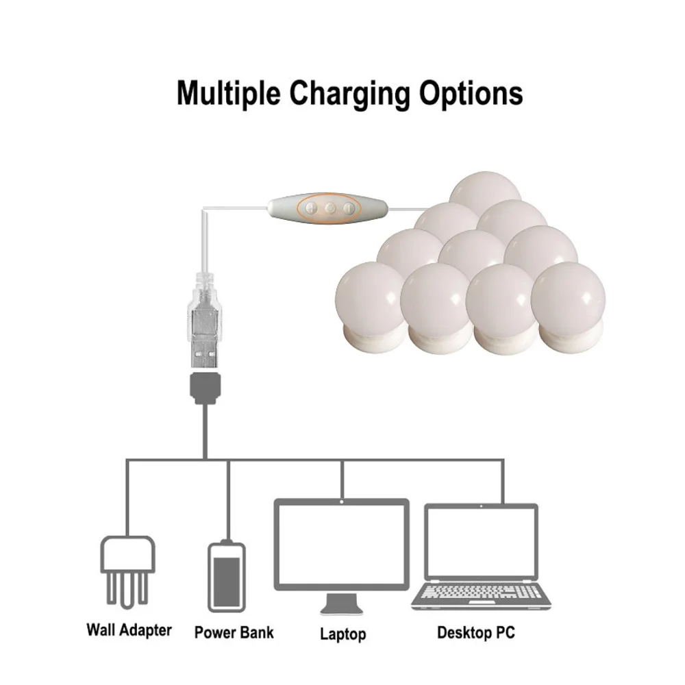 Регулируемая лампы 10 лампочка макияж свет Гламурная гардеробная светодиодный лампочка 2A Голливудский стиль Настольный Набор Косметика USB