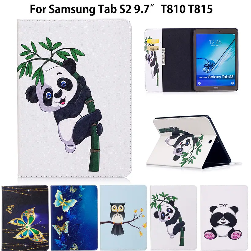 Tab S2 9.7 Custodia Panda Pattern Cover Per Samsung Galaxy Tab S2 9.7 T810 T815 T813 T819 Smart Case Cover Tablet Pu Pelle Funda
