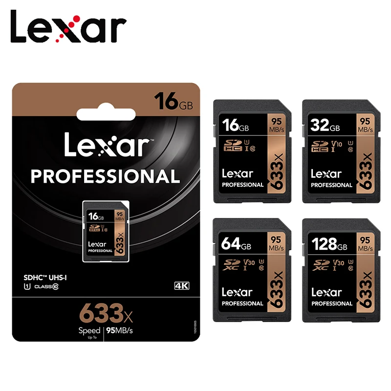 

High Speed Lexar SD Card 128GB Class10 Memory Card 32GB UHS-I Flash Card 64GB 16GB Up To Max 95M 633x For Camera