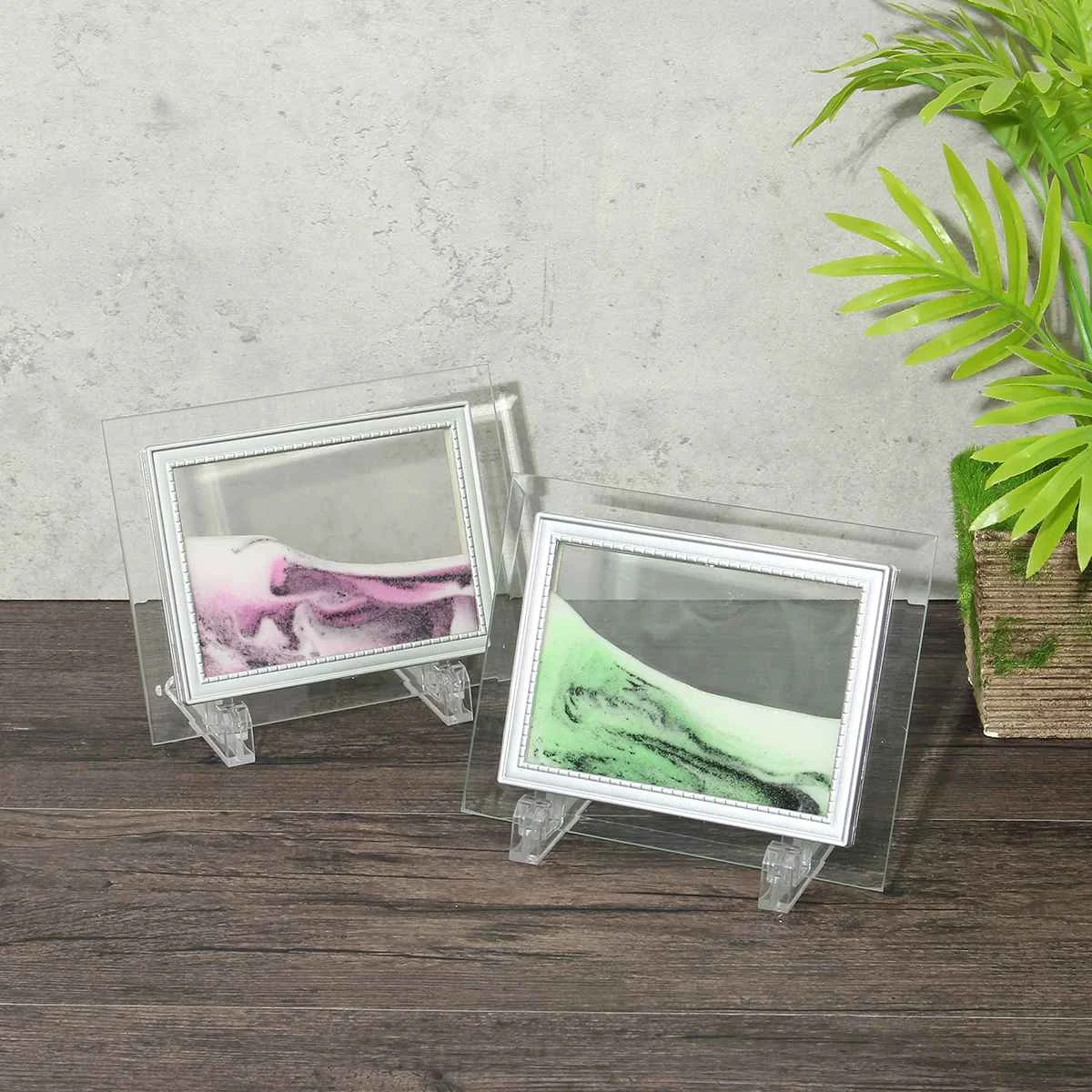 13X17cm Framed Moving Sand Time Liquid Landscape Glass Picture Home Office Ornaments Decoration Accessories Craft Art Gift