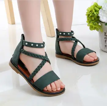 

Girls sandals summer 2019 new fashion princess shoes soft bottom beach shoes flash hollow winding children's Roman shoes