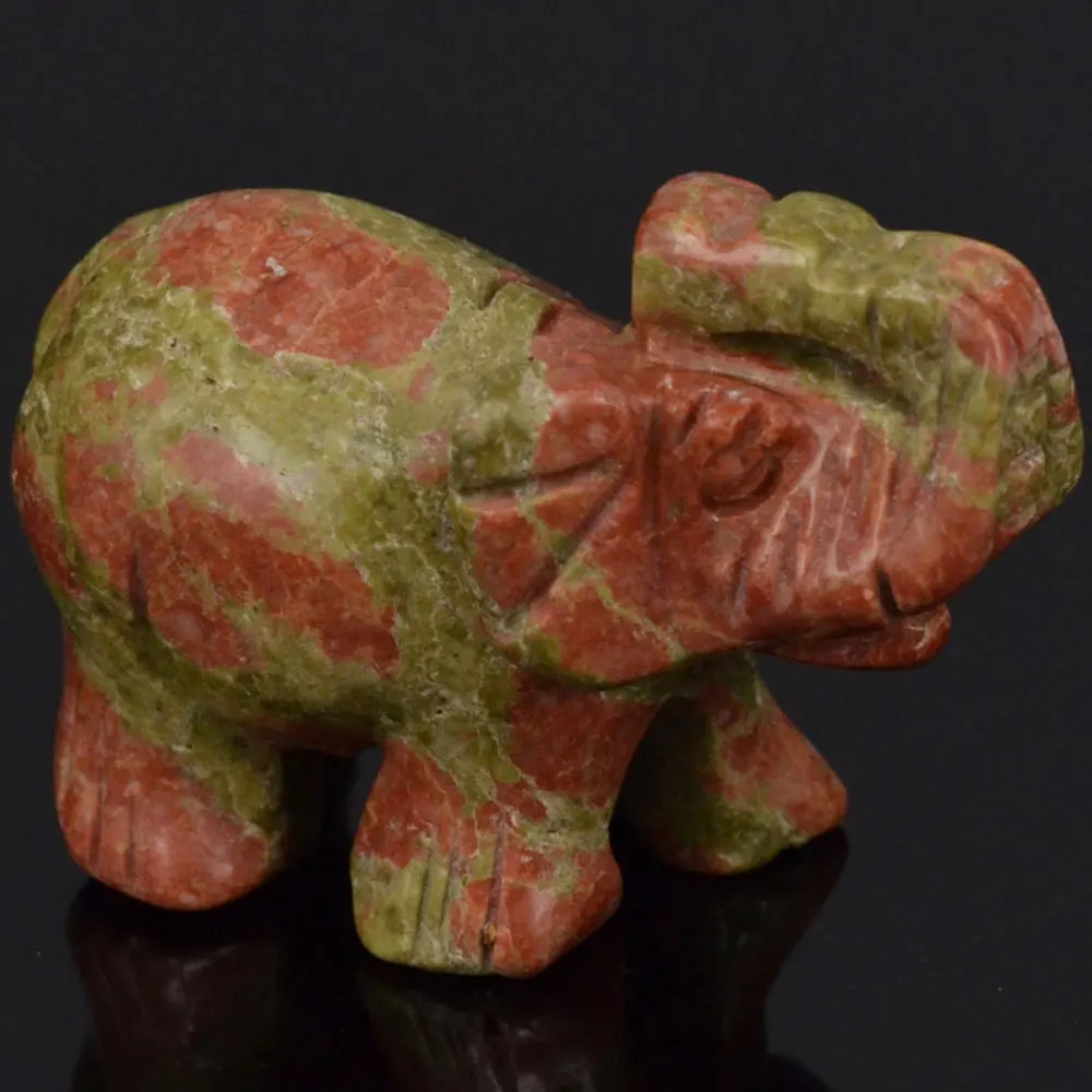 Unakite Crystal Elephant Carved Figurine Stone Chakra Healing Reiki Stone Feng Shui Crafts