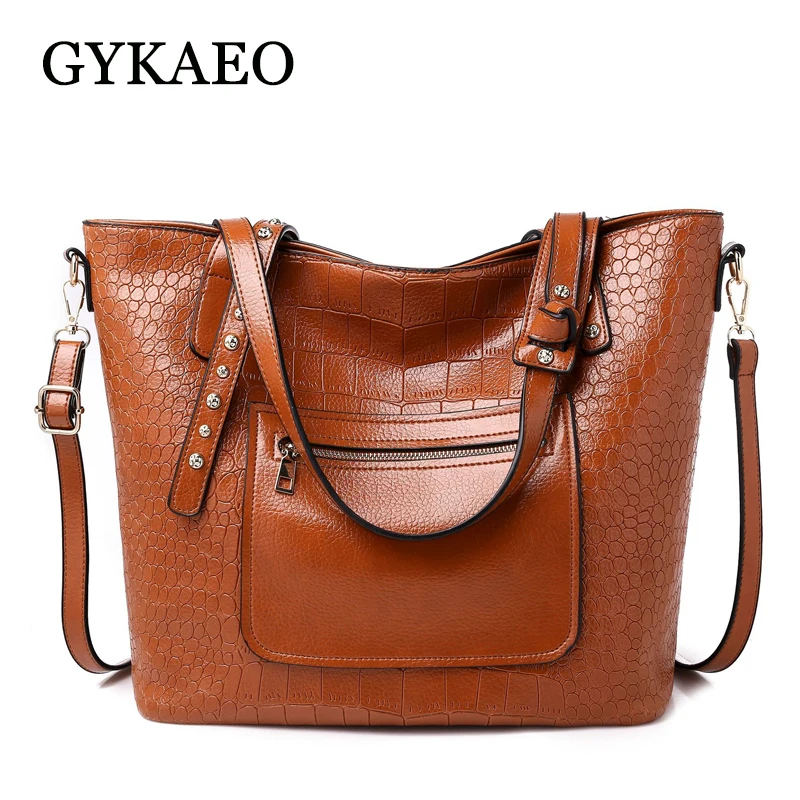 GYKAEO European and American Fashion Crocodile Pattern Tote Bags Handbags Women Famous Brands ...