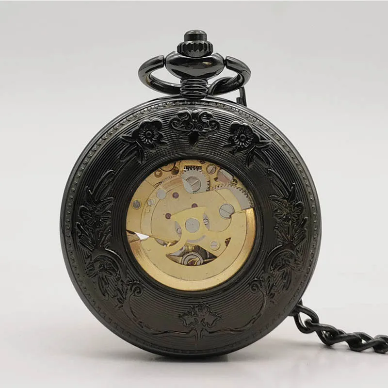 Твердые деревянные механические карманные часы FOB медальон на цепочке циферблат полый стимпанк Скелет Мужские и женские мужские часы PJX1414