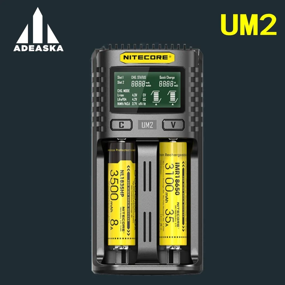 

NITECORE UM2 UM4 Automatic Universal Quick Charger Intelligent USB Dual-Slot Charger LCD Display Li-ion IMR Battery 18650 21700