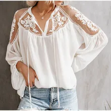 Summer Chiffon Floral Mesh Lace Up Women Blouse Tops Lantern Sleeve Transparent Boho Ladies Casual Solid Tops 2019 Korean Shirts