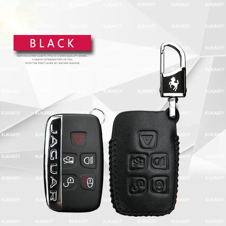 KUKAKEY чехол для ключа автомобиля для Jaguar, натуральная кожа, пульт дистанционного управления, умный ключ, сумка для Jaguar XF XK XKR X-type XE V12, гитарные ножницы, эмблема - Название цвета: 5 Button Black
