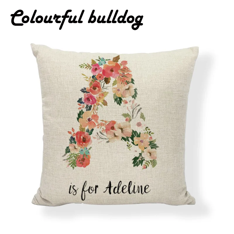 Comfortable Colorful Flowers Alphabet Cushion Covers Letter Pillow Case