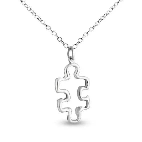 Tiny Outline Puzzle Piece Necklace autism awareness, puzzle quote necklace Jigsaw 