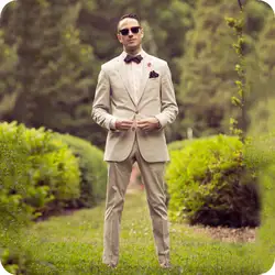 Бежевый Slim Fit Для мужчин костюмы Костюмы для жениха Свадебные смокинги Terno 2 шт. (куртка + брюки) Жених мужской костюм, смокинг лучший мужчина