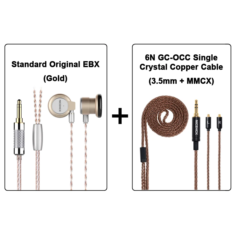 NICEHCK EBX ушные крючки вкладыши металлические наушники HiFi 14,8 мм Динамический драйвер NICEHCK флагманский наушник со съемным разъемом MMCX кабель - Цвет: Gold EBX with OCC