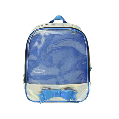 Модные лазерные прозрачные женские рюкзаки с милым бантом Ita, школьные сумки для девочек-подростков, прозрачный ПВХ водонепроницаемый Желейный женский рюкзак - Цвет: Blue