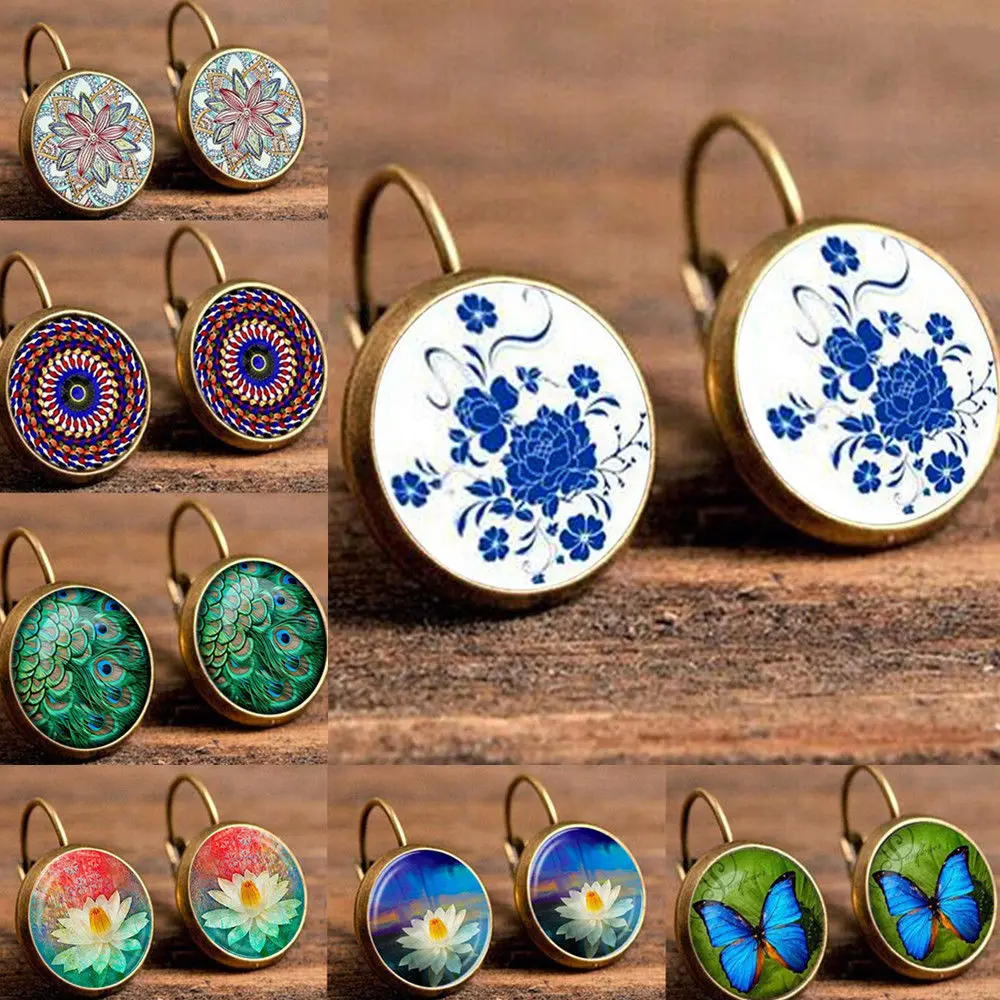 

Fashion Joker Fine Vintage Time stones Various Pattern Earring Stud Earrings for women hot sale