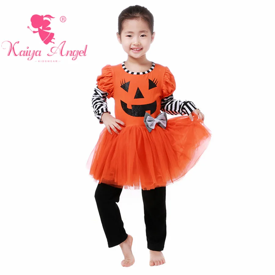 US $79.09 Kaiya Angel Halloween Toddler Girls Boutique Clothing Black Cotton Orange Mesh Fall Winter Toddler Outfits Factory Wholesale