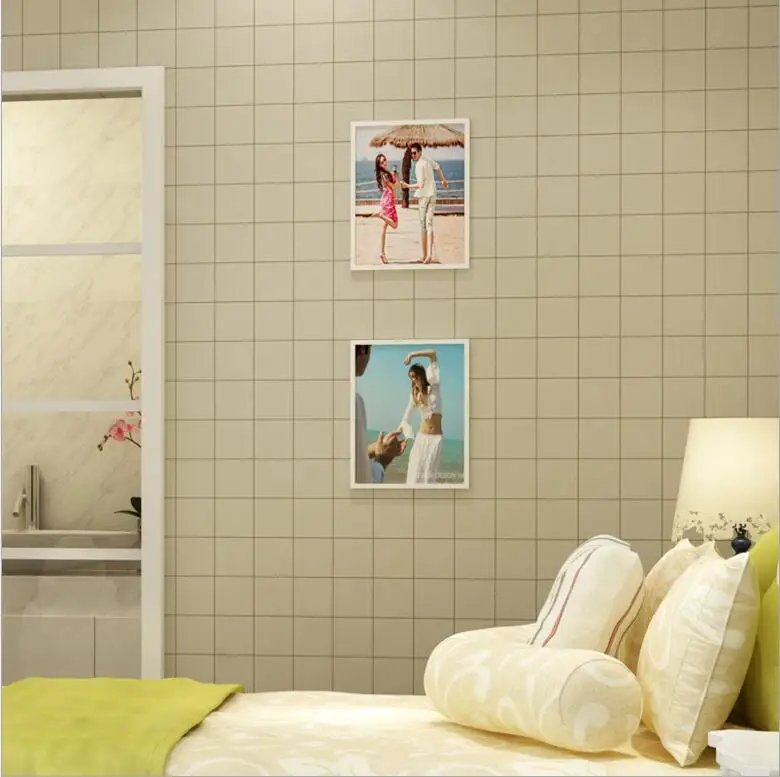 

Modern Faux Ceramic tile Texture Design Wallpaper Roll /3D Square Grid Effect Bedroom&Shop&Coffee background decoration