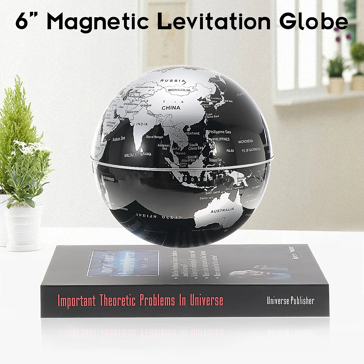 

6 inch Magnetic Levitation Floating Globe World Earth Map With Bookcase Home Office Desktop Tellurion Students Educational Tool