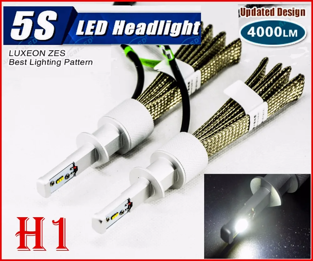 

1 Set H1 50W 8000LM 5S LED Headlight Slim Kit LUMILED ZES Chips All-in-one Fanless Pure White 6K Driving FOG Car Lamps Bulbs 12V