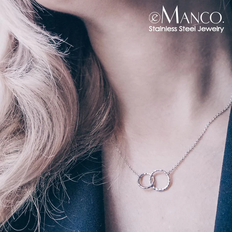 

Necklace Simple And Stylish Personality 14K Gold Stainless Steel Double Ring Necklace Clavicle Chain Wild Neck Jewelry Necklace