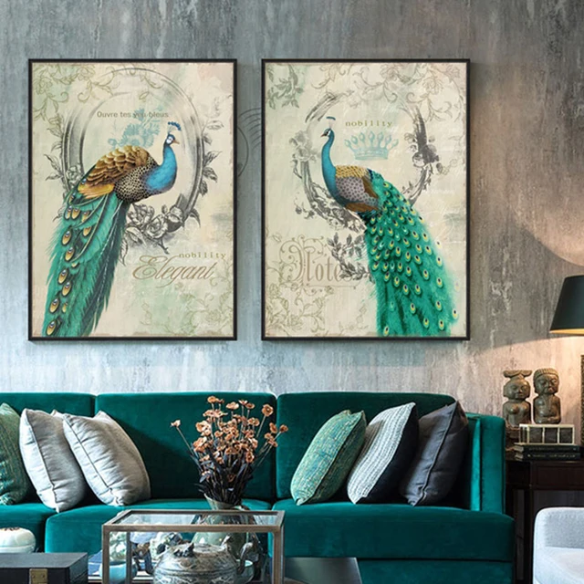 Animal Vert paon toile peinture posters et affiches d'art