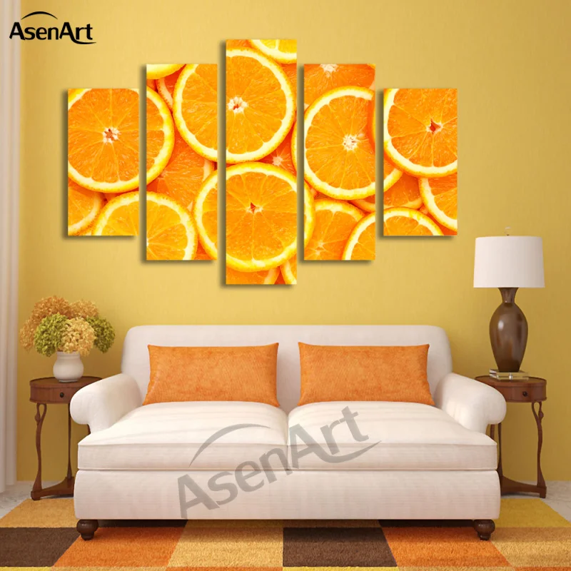 

5 Panel Wall Art Orange Paintings Fruit Picture to Print on Canvas Painting for Living Room Modern Home Decor Unframed