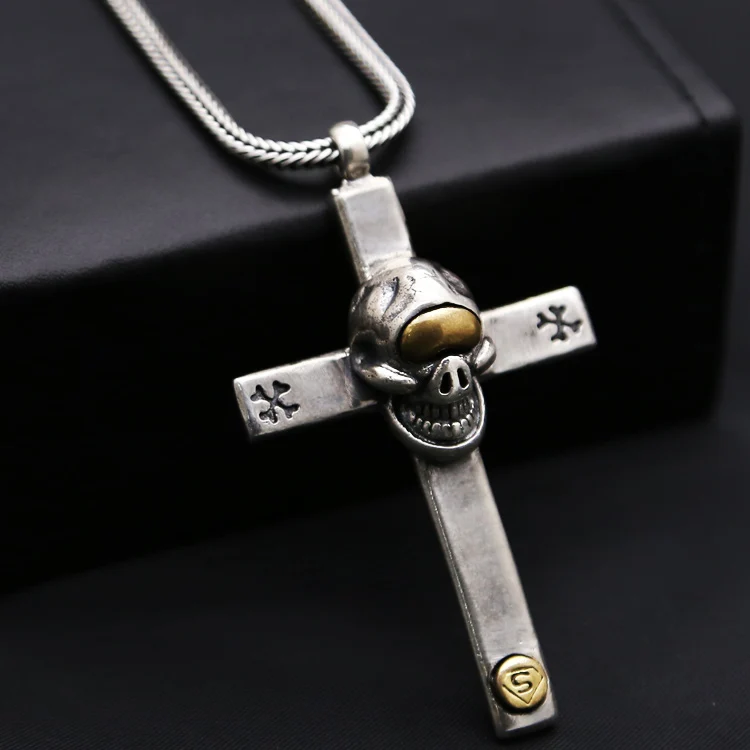 NEW! Vintage 925 Silver Skull Cross Pendant Real Sterling Silver Punk Pendant Skeleton Necklace Pendant NEW! Vintage 925 Silver Skull Cross Pendant Real Sterling Silver Punk Pendant Skeleton Necklace Pendant