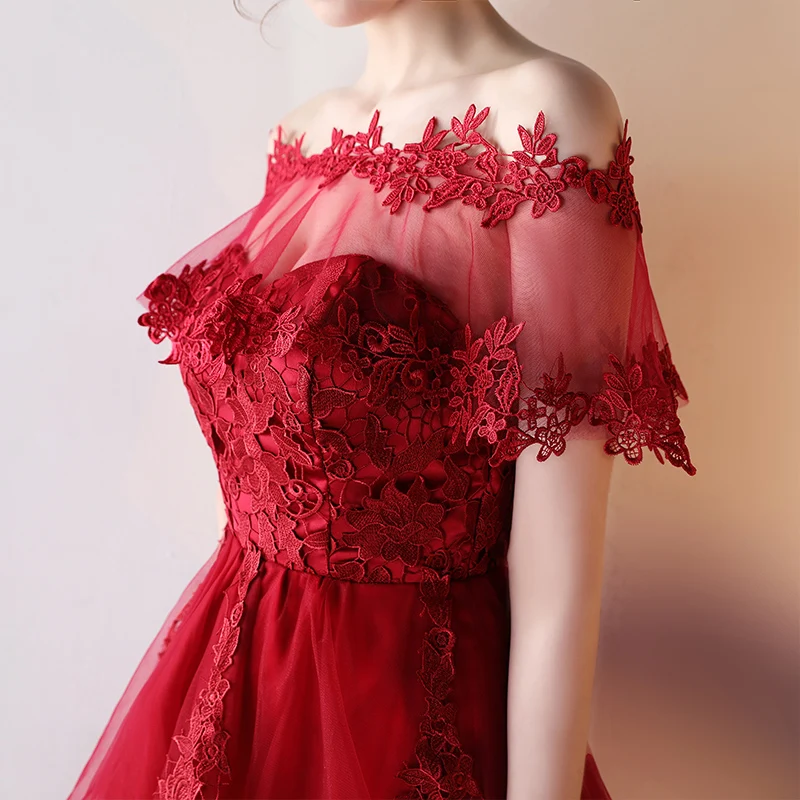 LAMYA Короткое бальное платье с открытыми плечами, платья для выпускного вечера, женское дешевое красное кружевное вечернее платье на шнуровке, Vestidos De Novia
