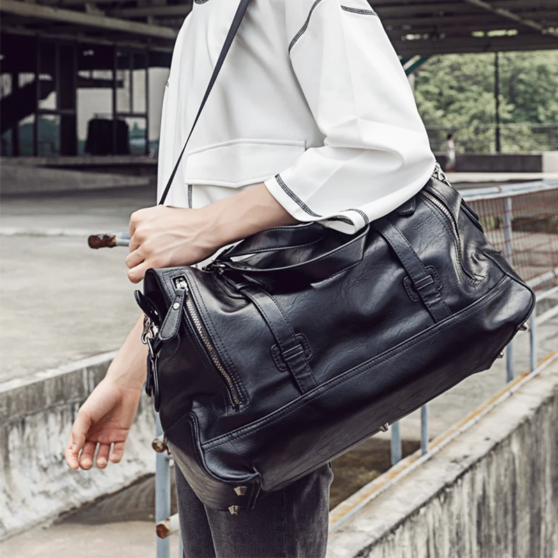 GUMST Men Handbag Leather Large Capacity Travel Bag Men Shoulder Bag Male Travel Duffle Tote Casual Messenger Crossbody Bags