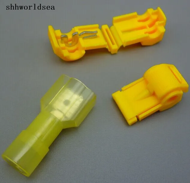 

shhworldsea 50PCS 12-10 AWG YELLOW T-TAPS QUICK SPLICE CONNECTORS SCOTCH LOCK WIRE TERMINAL CRIMPS