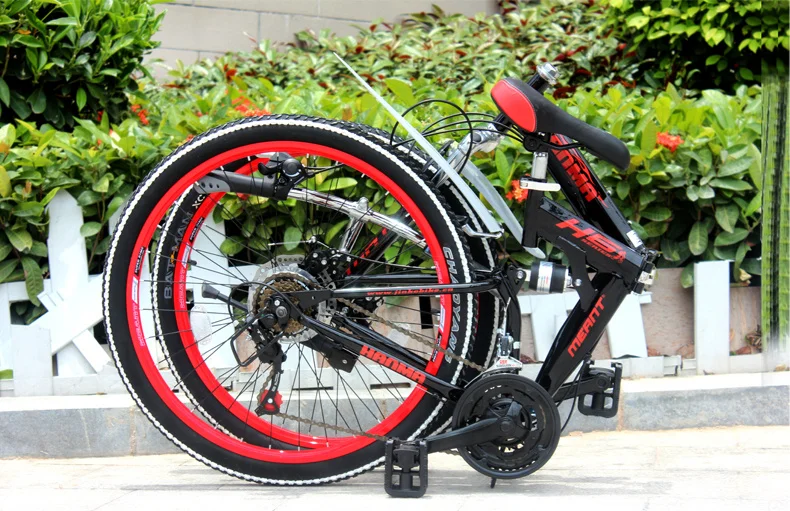 Cheap Freeshipping Folding mountain bike 24 inch 26 inch double disc brakes double shock 21 speed students adult men and women cycling 38