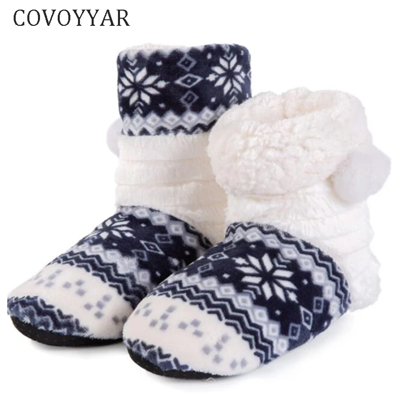 

COVOYYAR Thick Warm Women Winter Home Indoor Boots Bedroom Plush Flat with Shoes Snowflake Christmas Gift Cotton Boot WBS489
