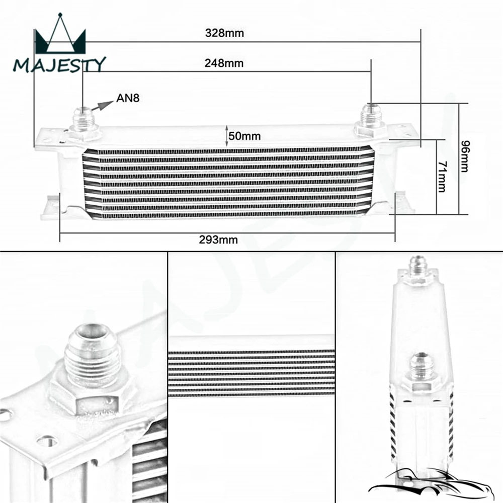 

AN8 Universal Oil Cooler 10 Row Aluminum Radiating System Engine Transmission 8-AN Oil Cooler