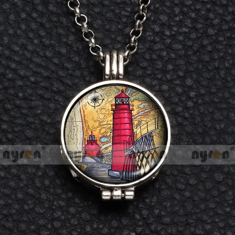Perfume Aroma Pendant Necklace With Foam 25mm Glass Charms Lighthouse Multi Pattern For Man Women& Girl DZ1750