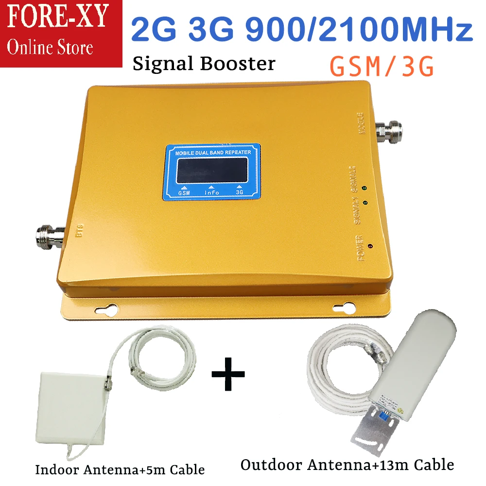 

NEW high quality 65db Dual LCD Display 2g 3G GSM Signal Repeater 900MHz UMTS 2100MHz Cell Phone Signal Booster with antenna sets