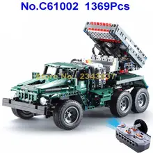 C61002, 1369 шт., техника, военный пульт дистанционного управления, Радиоуправляемый bm-21, самозагружающаяся Боевая ракета, автомобиль, может запускать строительный блок, игрушка