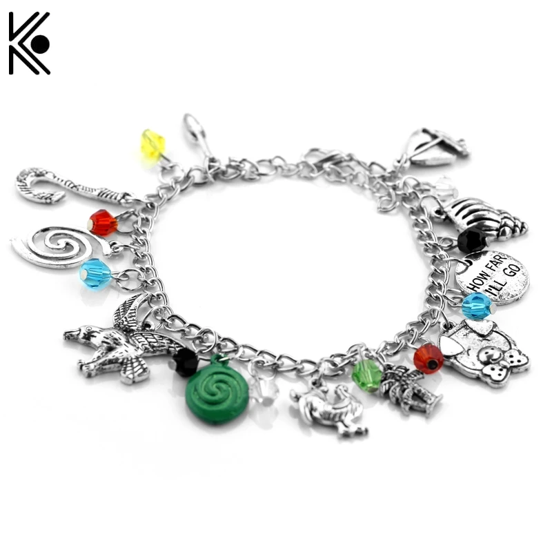 

Moana Inspired Hand Carved Bangle Charm Bracelet "How Far I'll Go" Pig Chicken Eagle Hooks Charm Accessories Moana Bracelet