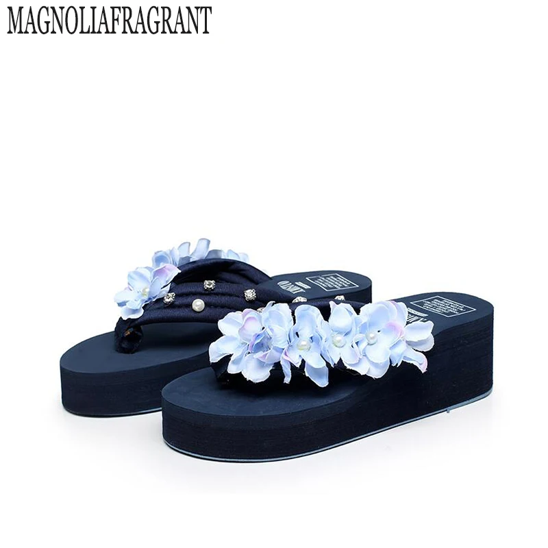 

2017 FASHION Summer Hot Women With Beautiful Camellia Flower platform Flip Flops sandalias mujer s292