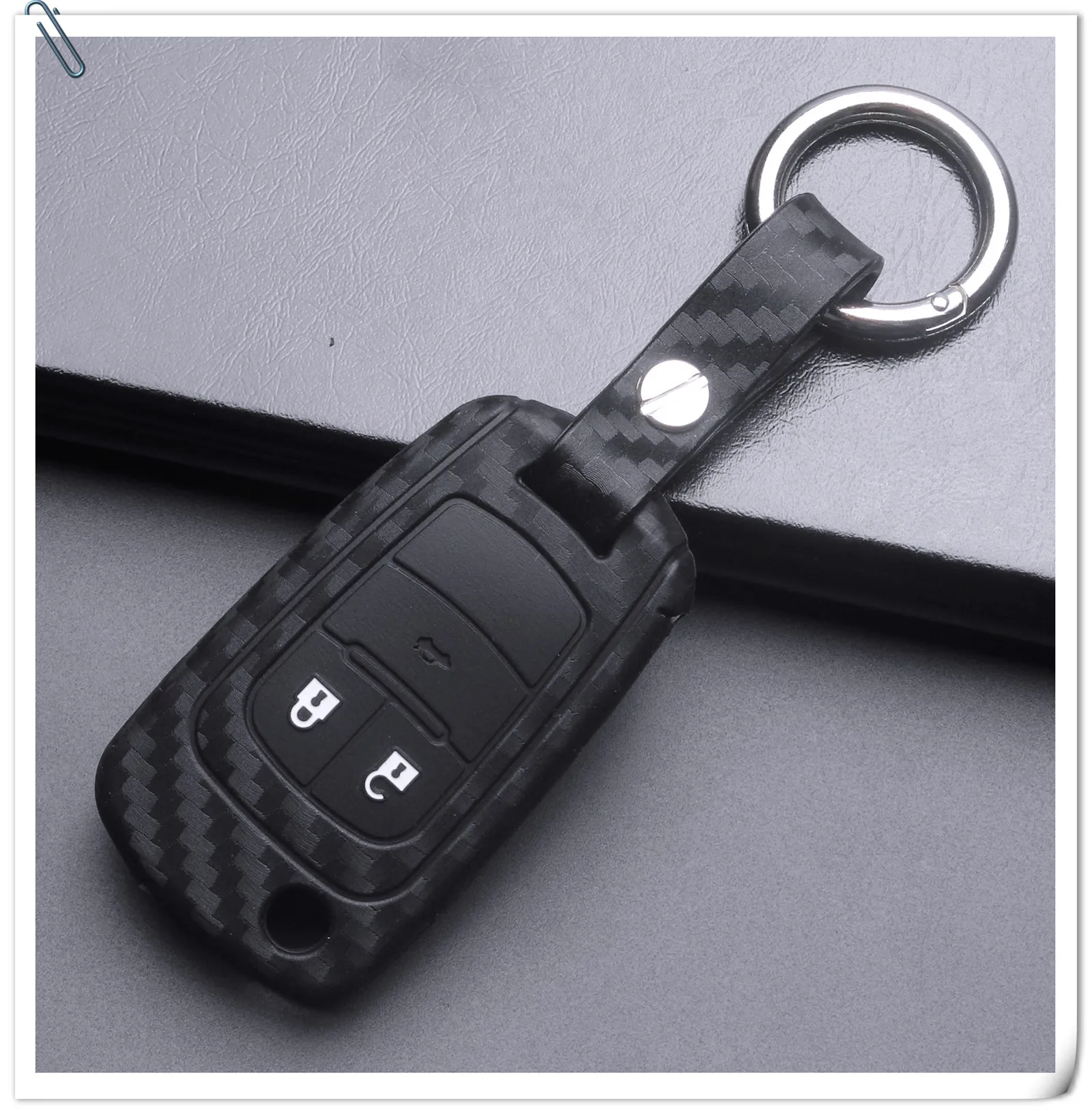 Keyforkess copertura della cassa chiave dell'automobile a distanza del carbonio del Silicone per Chevrolet Cruze Epica Lova Opel Insignia Astra Zafira Buick 2/3 pulsante -