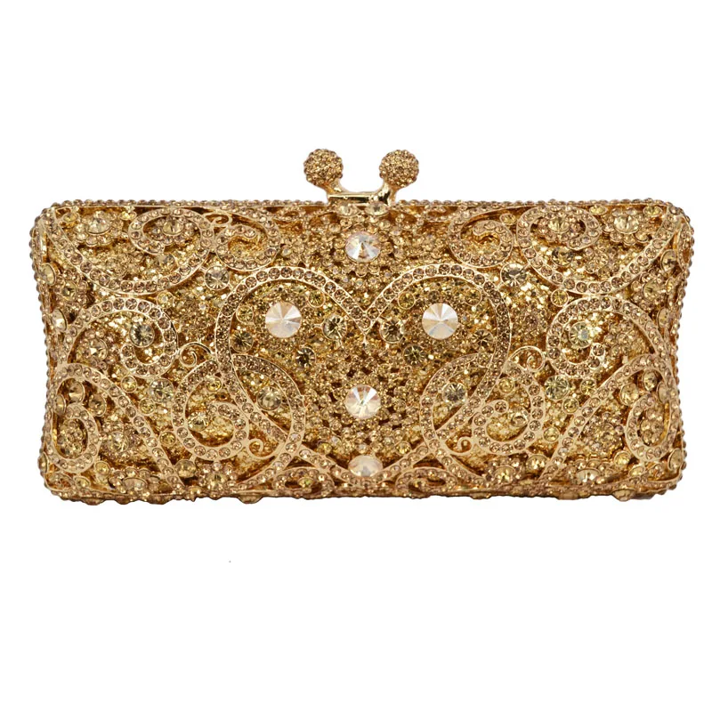 LaiSC цветок в форме сердца клатч Сумка полная кристальная сумка для ужина бриллиантовые вечерние клатчи женская свадебная сумочка Роскошная вечерняя сумочка SC123 - Цвет: Gold evening bag
